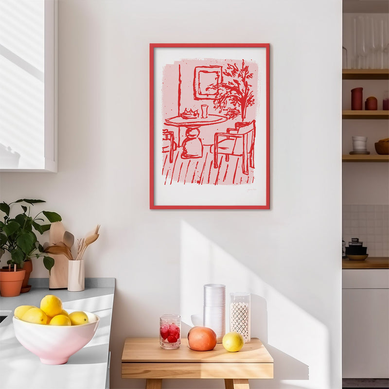 Chairs and Whispers - Red/ Pink - Art Print
