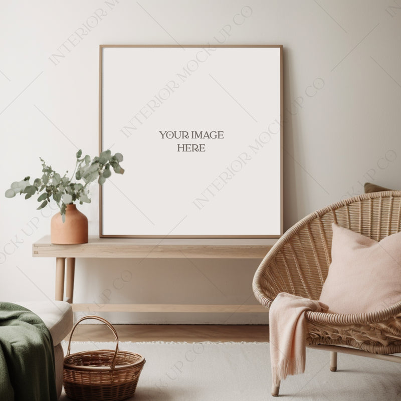 Soft Pink And Green Blank Wall Interior Mockup Bundle for Art