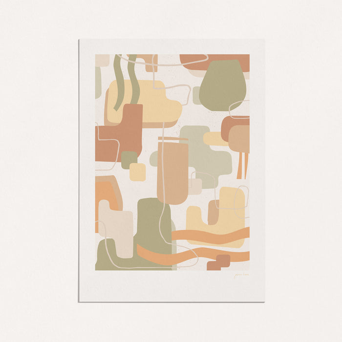 soft orange green tone geometric art print